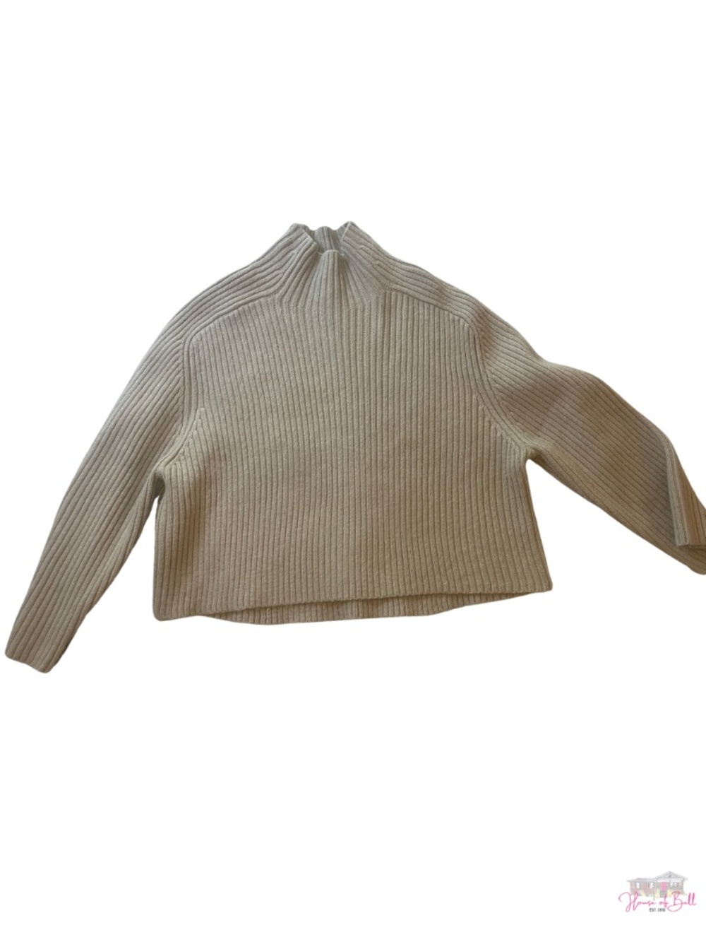 H&M Beige Ribbed Wool Blend Mock Neck Knit Sweater Boxy Medium